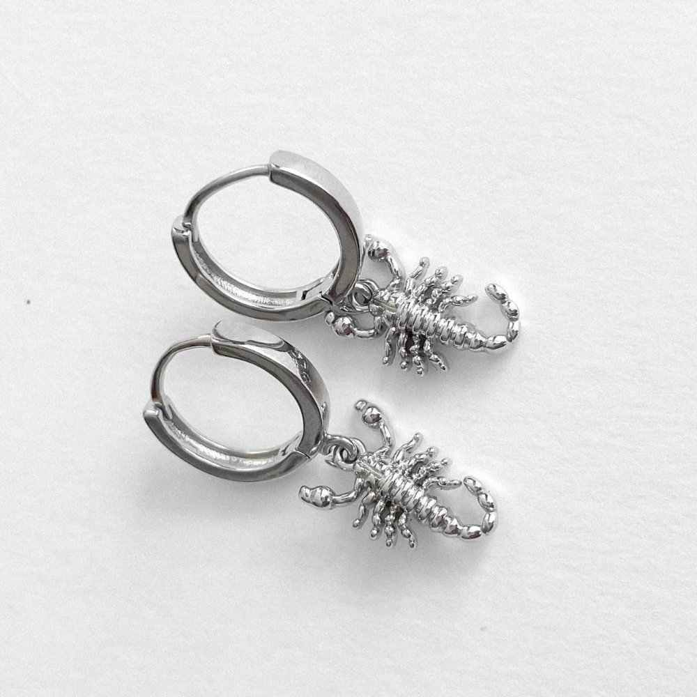 Small Silver Huggie Earrings, Silver Hoop Earrings, Gothic Earrings‌‌‌‌‌‌